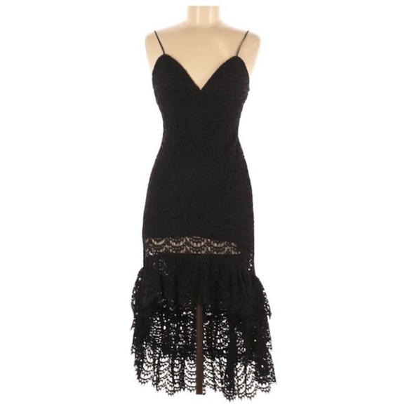 Bardōt Revolve Scallop Black Lace Dress - Picture 2 of 5